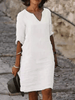 V-Neck Cotton Linen Dress