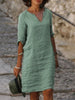 V-Neck Cotton Linen Dress