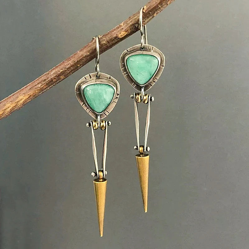 Groene Harssteen Boho Etnische Oorbellen