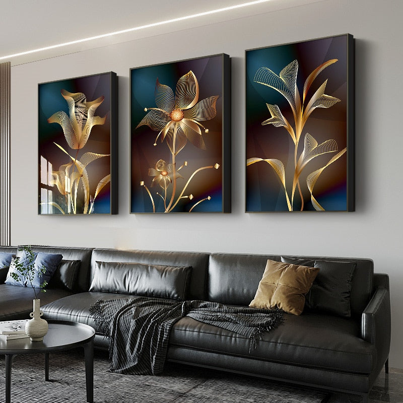 Sarindo™ - Gouden Bloemen Kunst