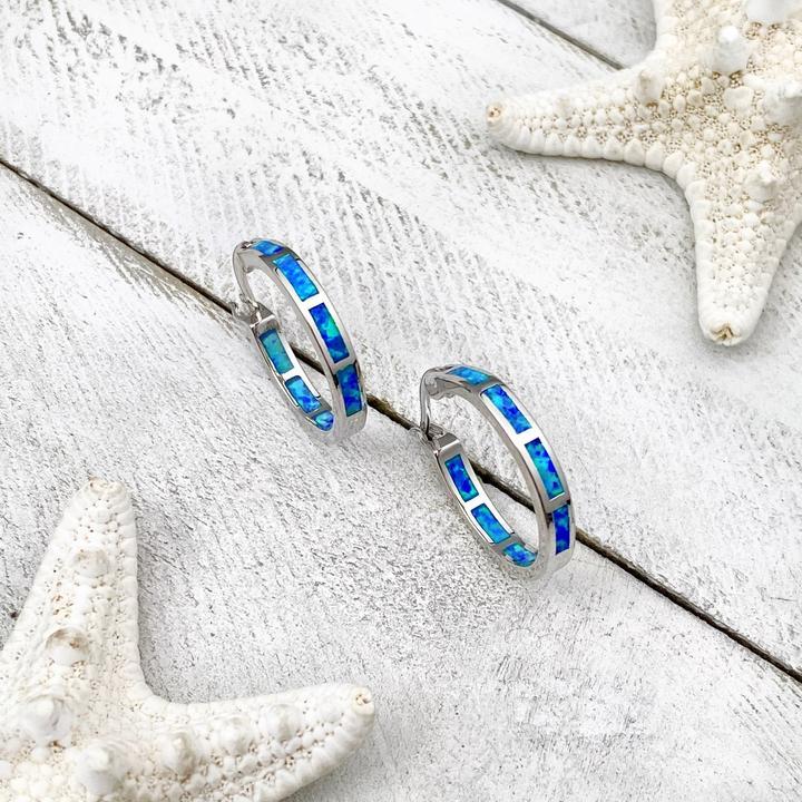 Blauwe Opaal Luxe Oorbellen in Sterling Zilver