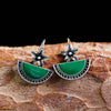 Vintage Groene en Zilveren Bloem Oorbellen