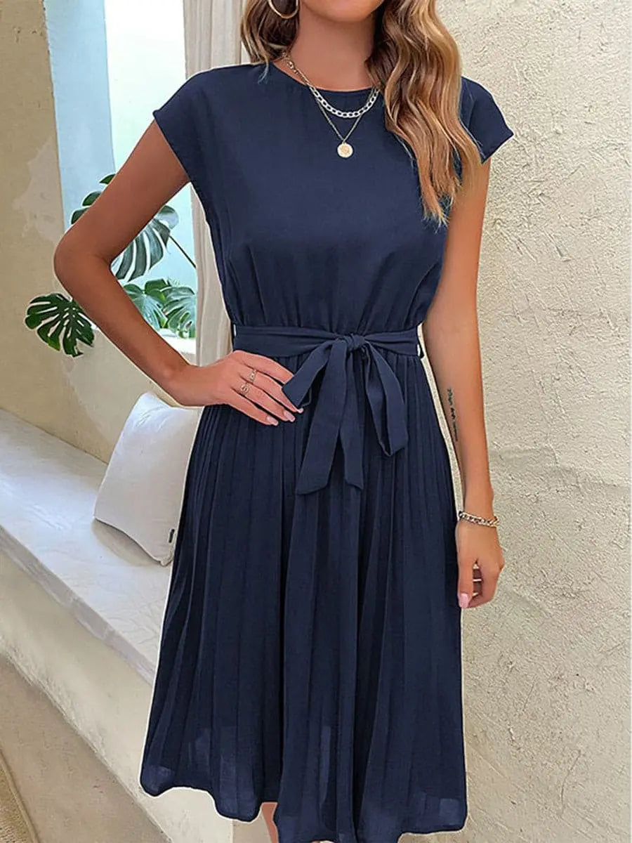 Round Neck Belted Dress