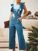 Ruffled Sleeveless Cowboy Jumpsuit
