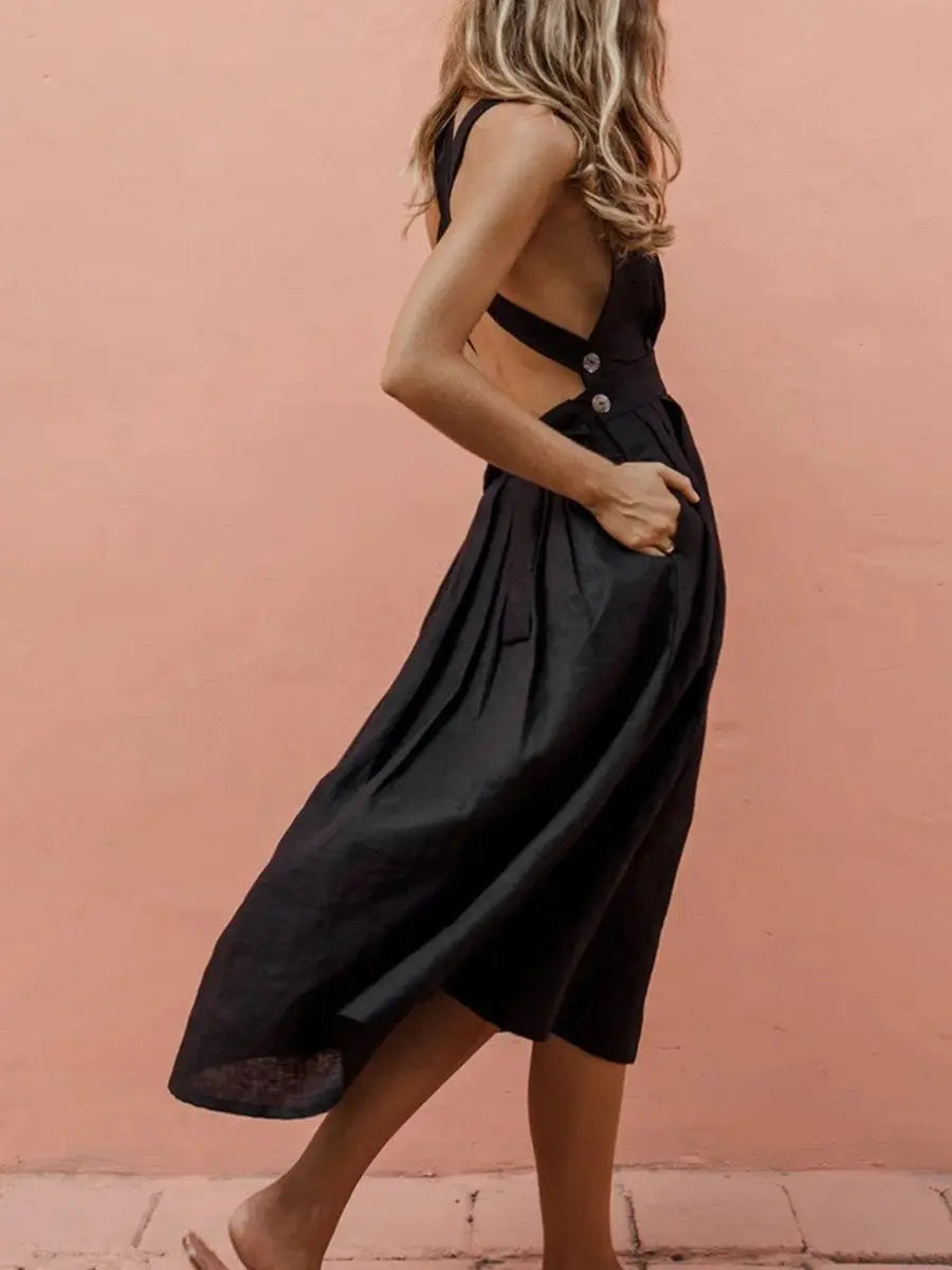 Back Button Strappy Dress