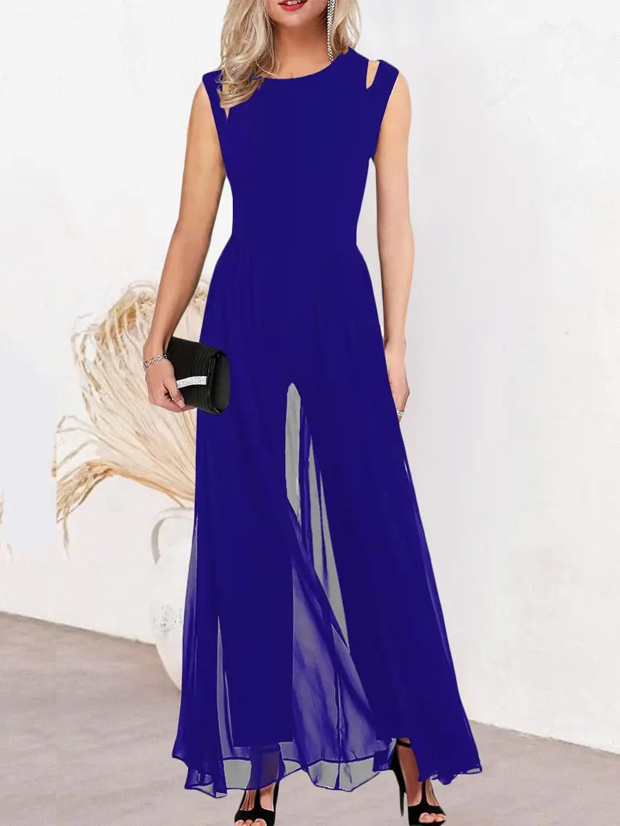 Round Neck Mesh Jumpsuit