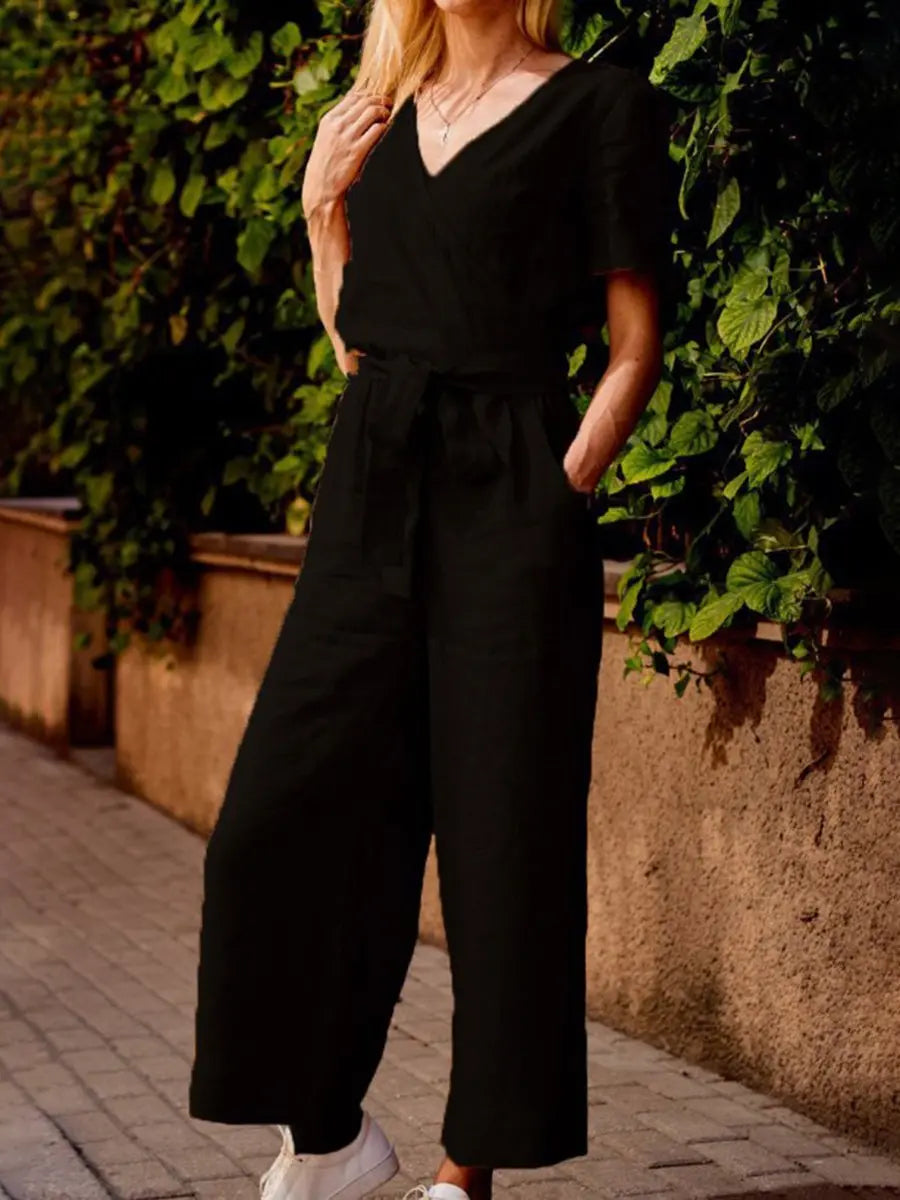 V-Neck Short Sleeve Jumpsuit