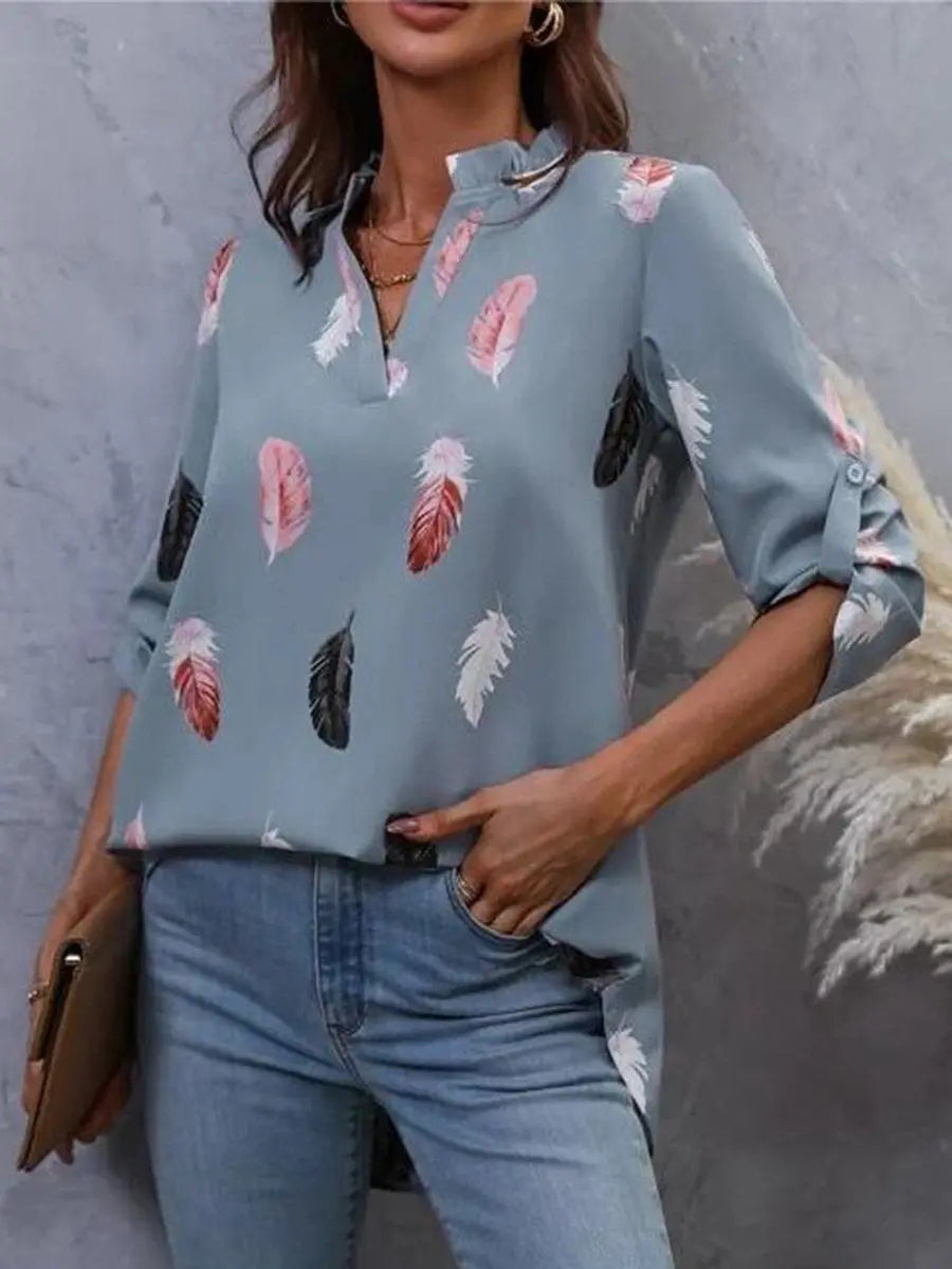 Feather Print 3/4 Polo