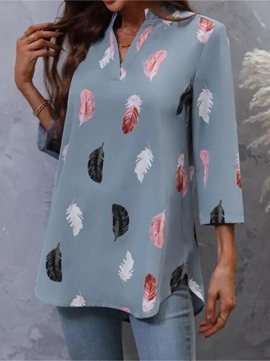 Feather Print 3/4 Polo