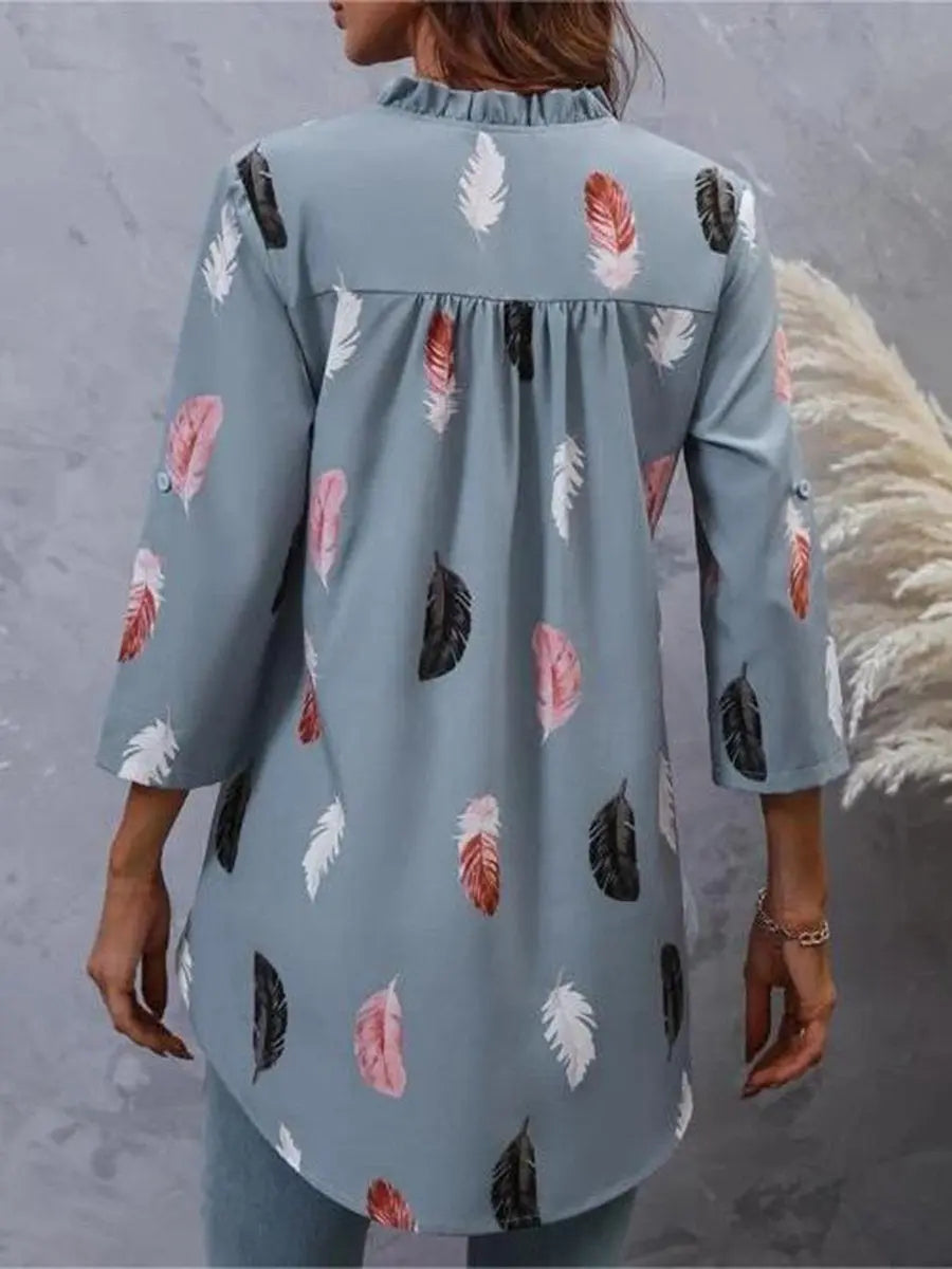Feather Print 3/4 Polo