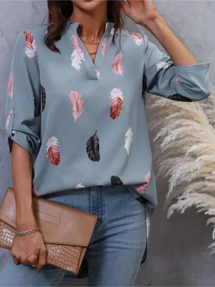 Feather Print 3/4 Polo