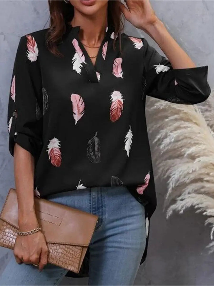 Feather Print 3/4 Polo