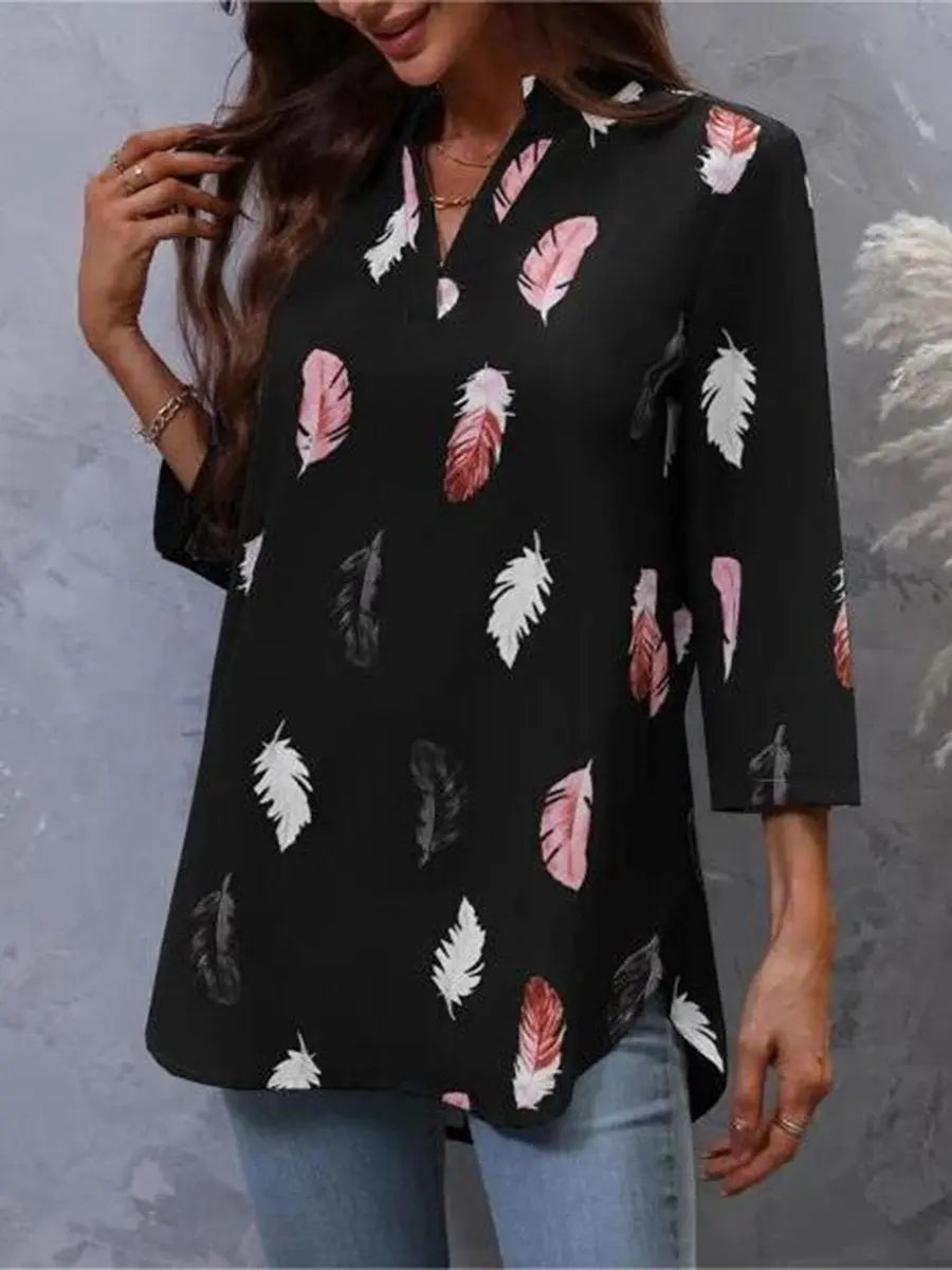 Feather Print 3/4 Polo