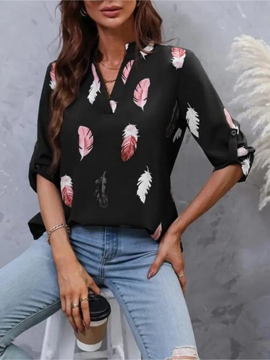 Feather Print 3/4 Polo