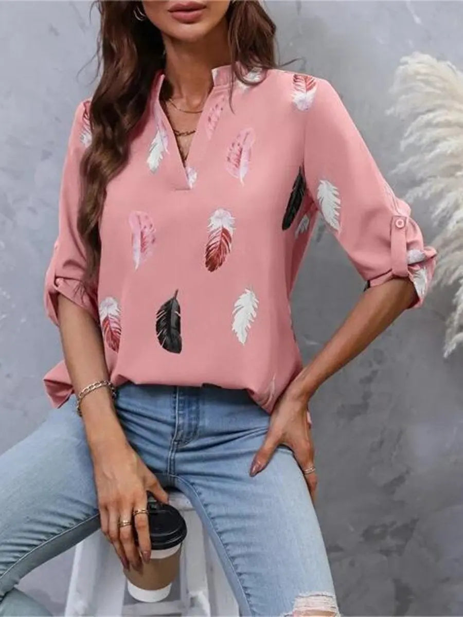 Feather Print 3/4 Polo