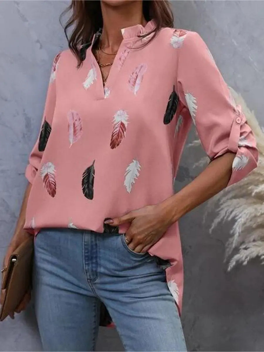 Feather Print 3/4 Polo