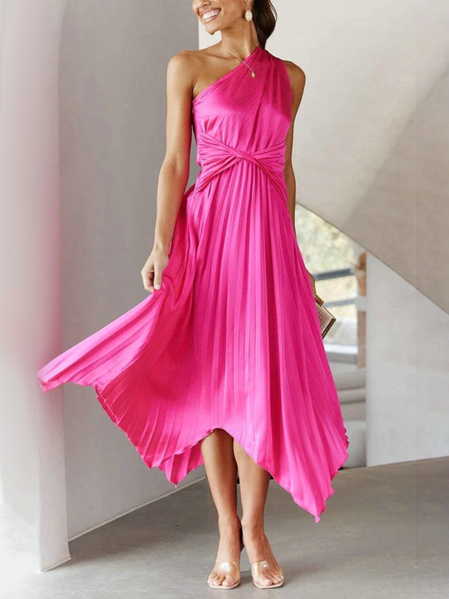 One Shoulder Tie Waist Dress