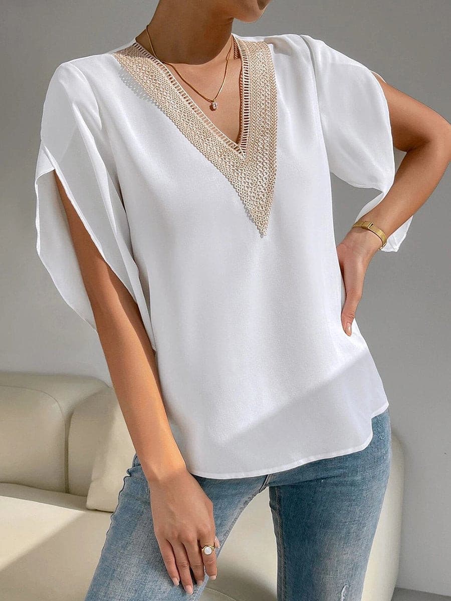 V-Neck Sleeve Lace Chiffon Tops