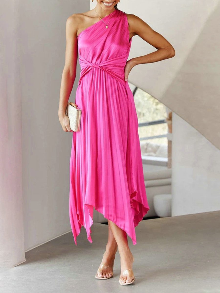 One Shoulder Tie Waist Dress