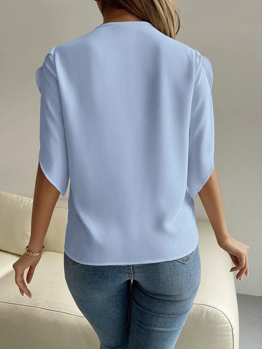 V-Neck Sleeve Lace Chiffon Tops
