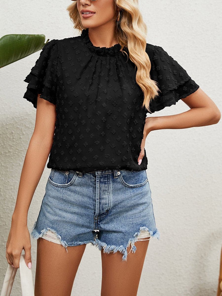 Stand Neck Layered Sleeve Tops